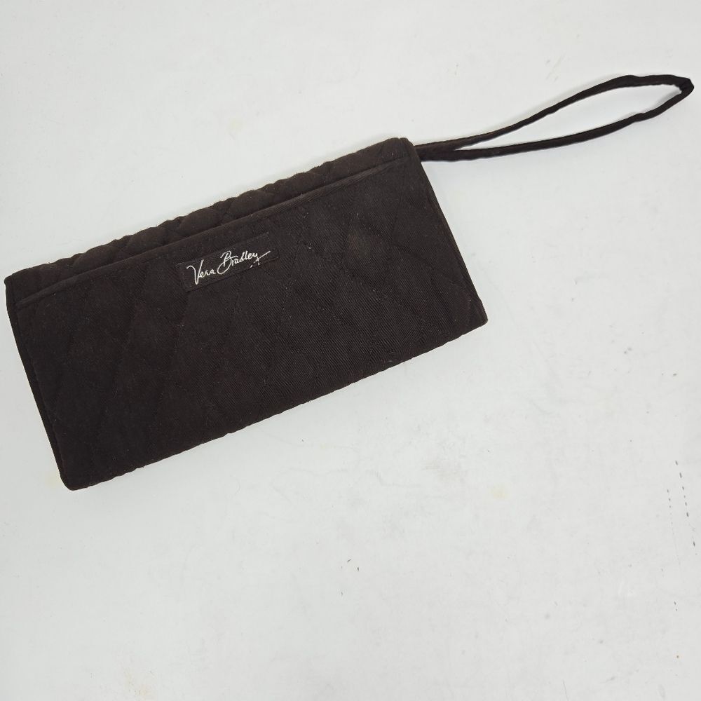 VERA BRADLEY Wristlet Wallet Phone Chocolate‎ Brown Quilted Retractable Strap